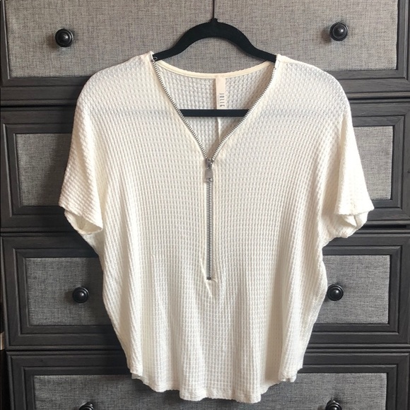 Jolie Tops - White Waffle Knit Top